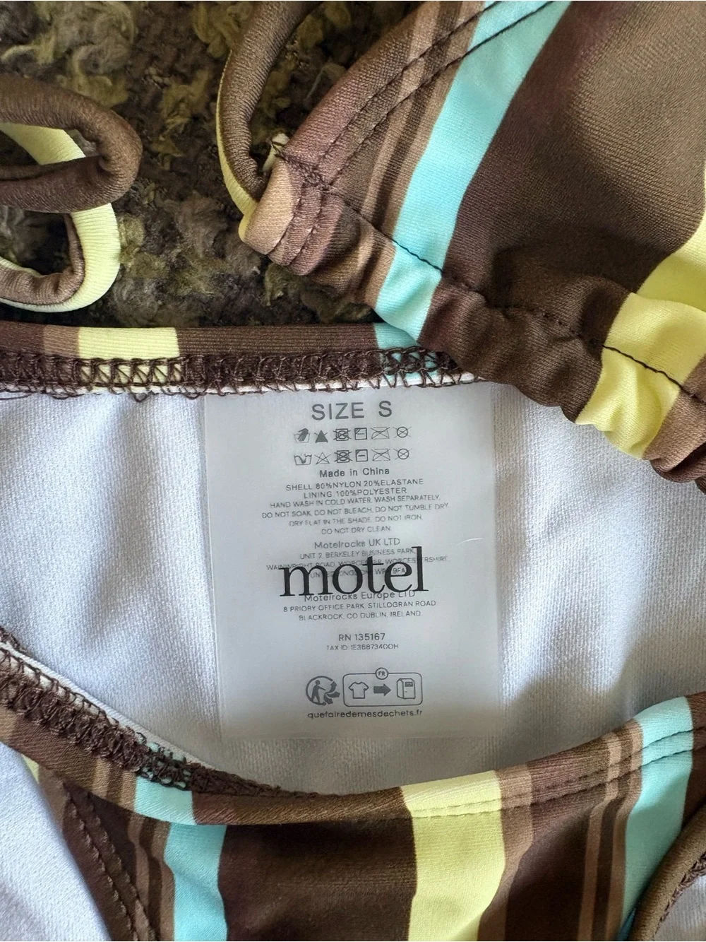 Motel Rocks Brown, Cream & Light Blue Striped Tie-Side Bikini
